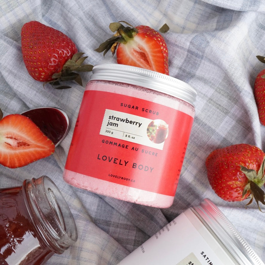 Strawberry Jam Sugar Scrub - NEW Scent - Jammy Strawberry, Warm Vanilla
