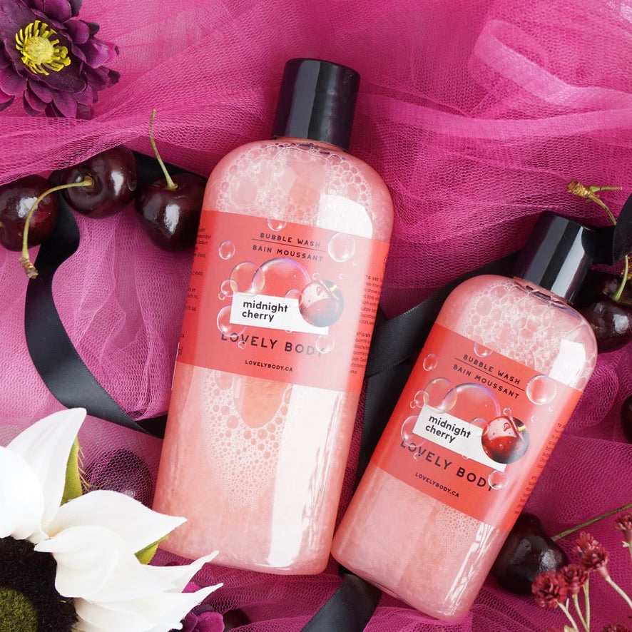 Midnight Cherry Bubble Wash - 2-in-1 Body Wash and Bubble Bath - NEW Scent - Black Cherry, Raspberry, Vanilla, Sandalwood