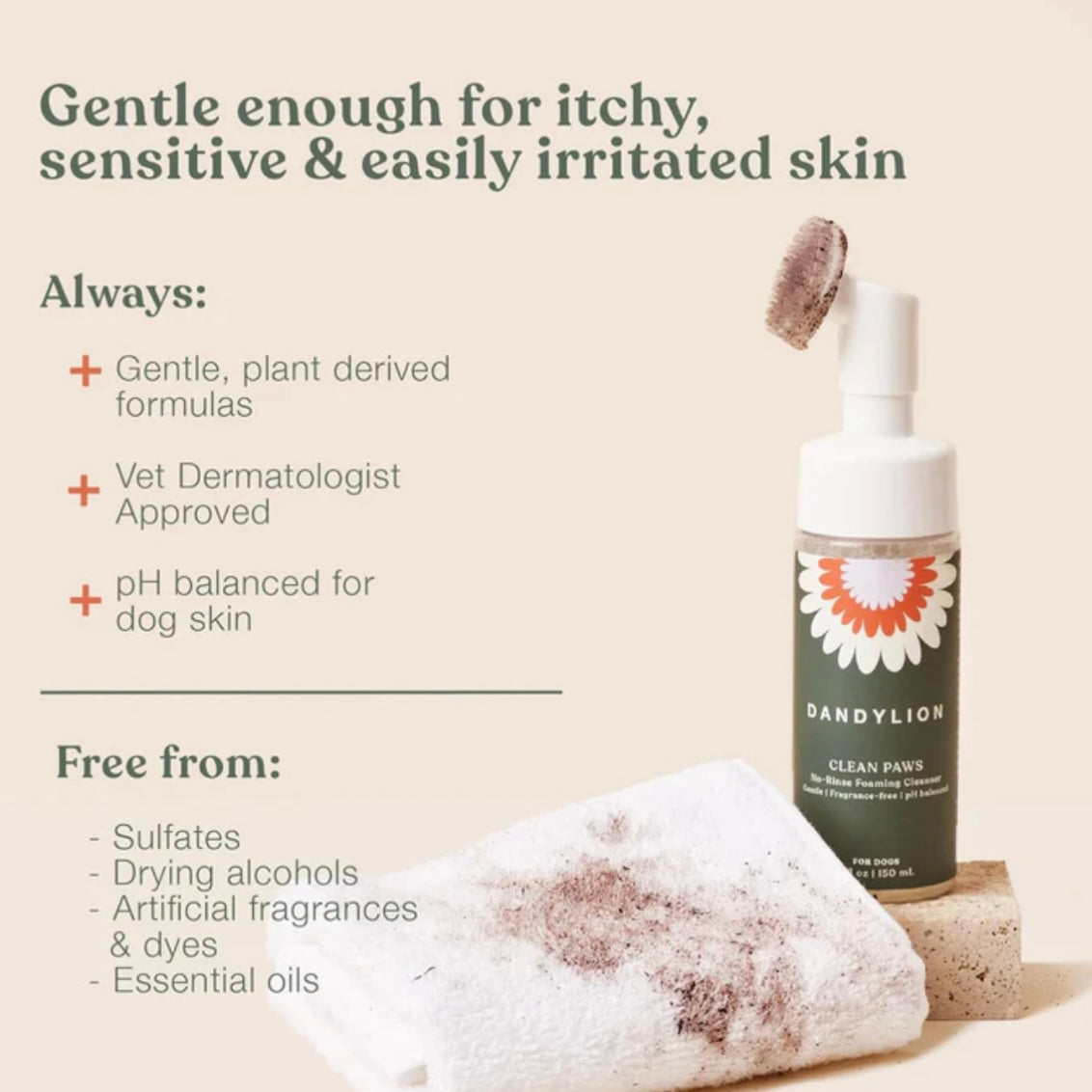 Clean Paws No-Rinse Foaming Cleanser for Dog Paws by DandyLion