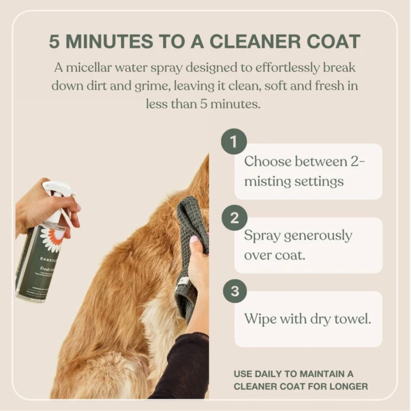 Fresh Coat Daily Cleansing Spray | Waterless No-Rinse Cleanser for Dogs by DandyLion