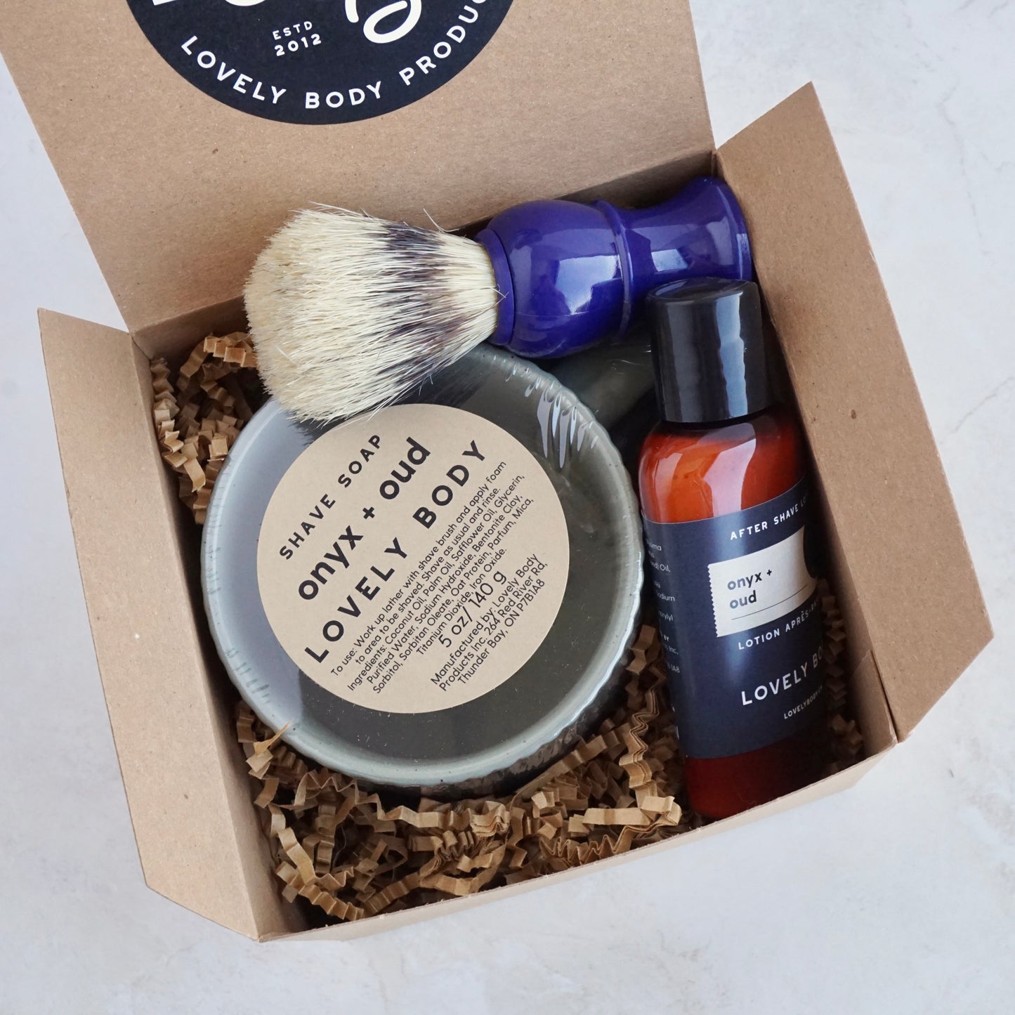 Shaving Soap in Ceramic Mug with Shave Brush and Aftershave Lotion - Father's Day Set