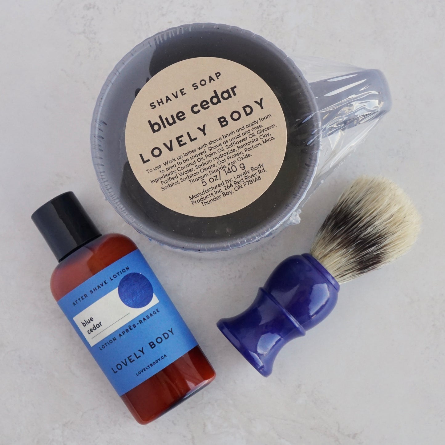 Shaving Soap in Ceramic Mug with Shave Brush and Aftershave Lotion - Father's Day Set