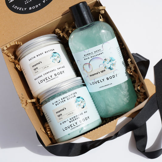 Mama's Spa Gift Set - NEW for Mother's Day with Bubble Wash, Body Butter, Butter Scrub in Spa Day Scent