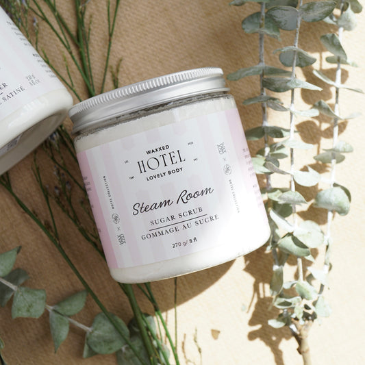 Steam Room Sugar Scrub - NEW Hotel Collection - White Eucalyptus, Warm Amber, Driftwood