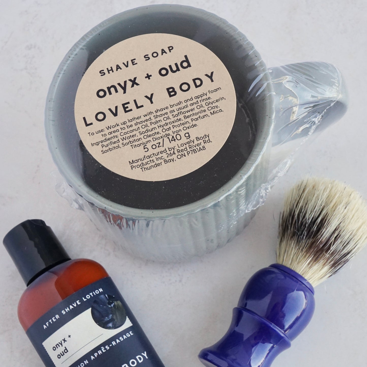 Shaving Soap in Ceramic Mug with Shave Brush and Aftershave Lotion - Father's Day Set