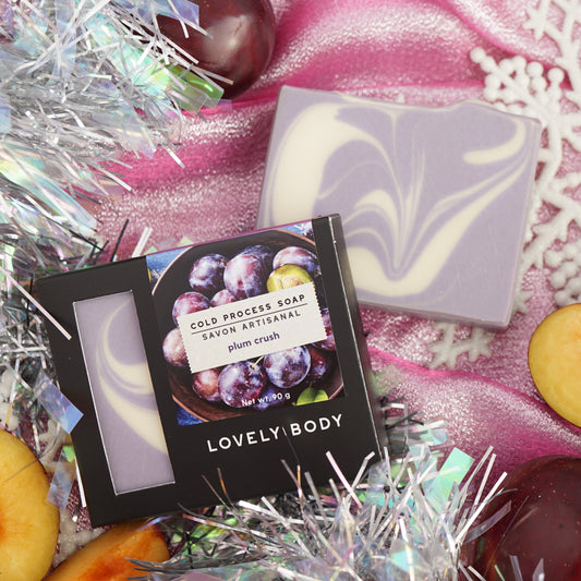 Plum Crush Cold Process Soap - NEW Holiday Scent - Black Amber, Plum, Vanilla Woods