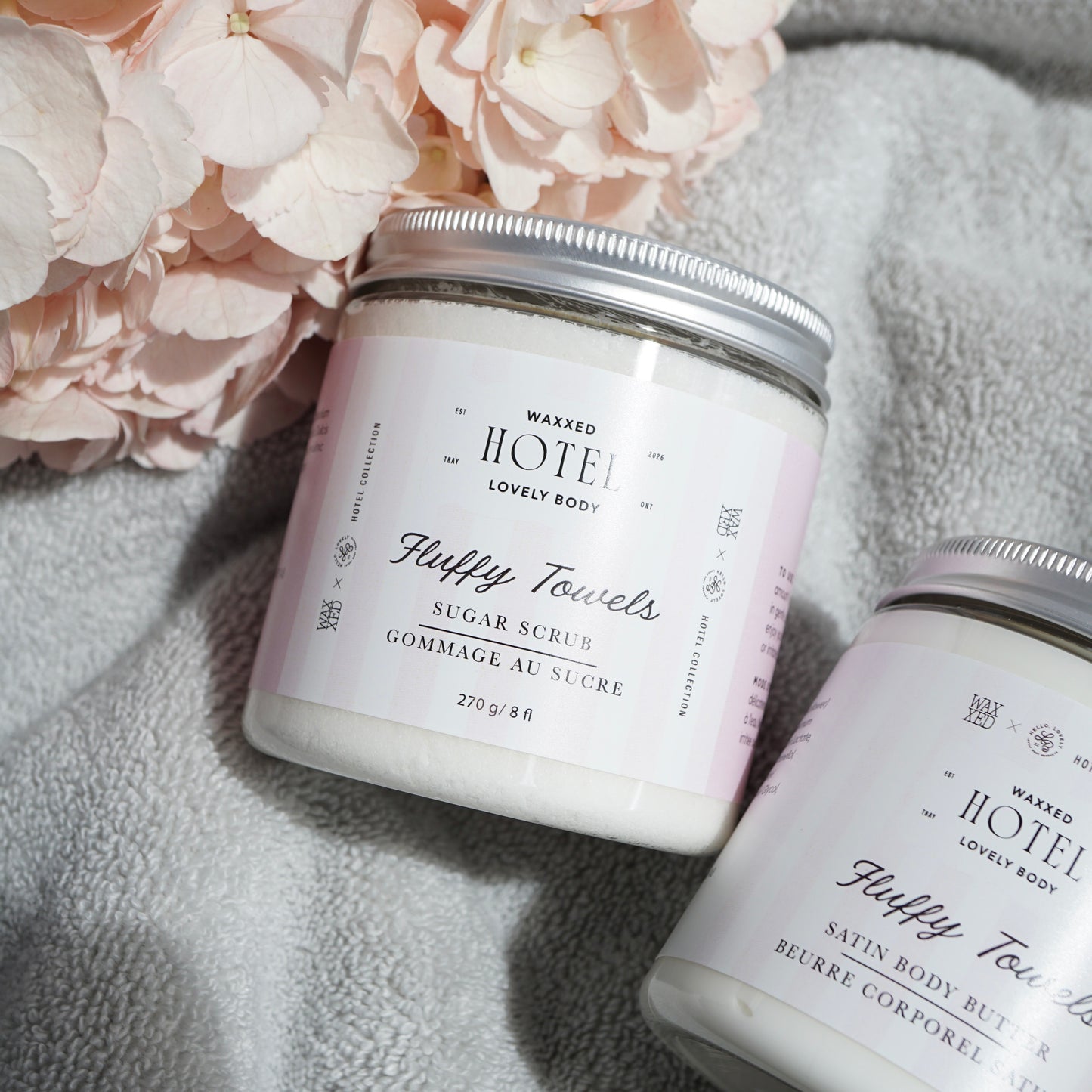 Fluffy Towels Sugar Scrub - NEW Hotel Collection - Fresh Linen, Cashmere Musk, Juniper, Sandalwood