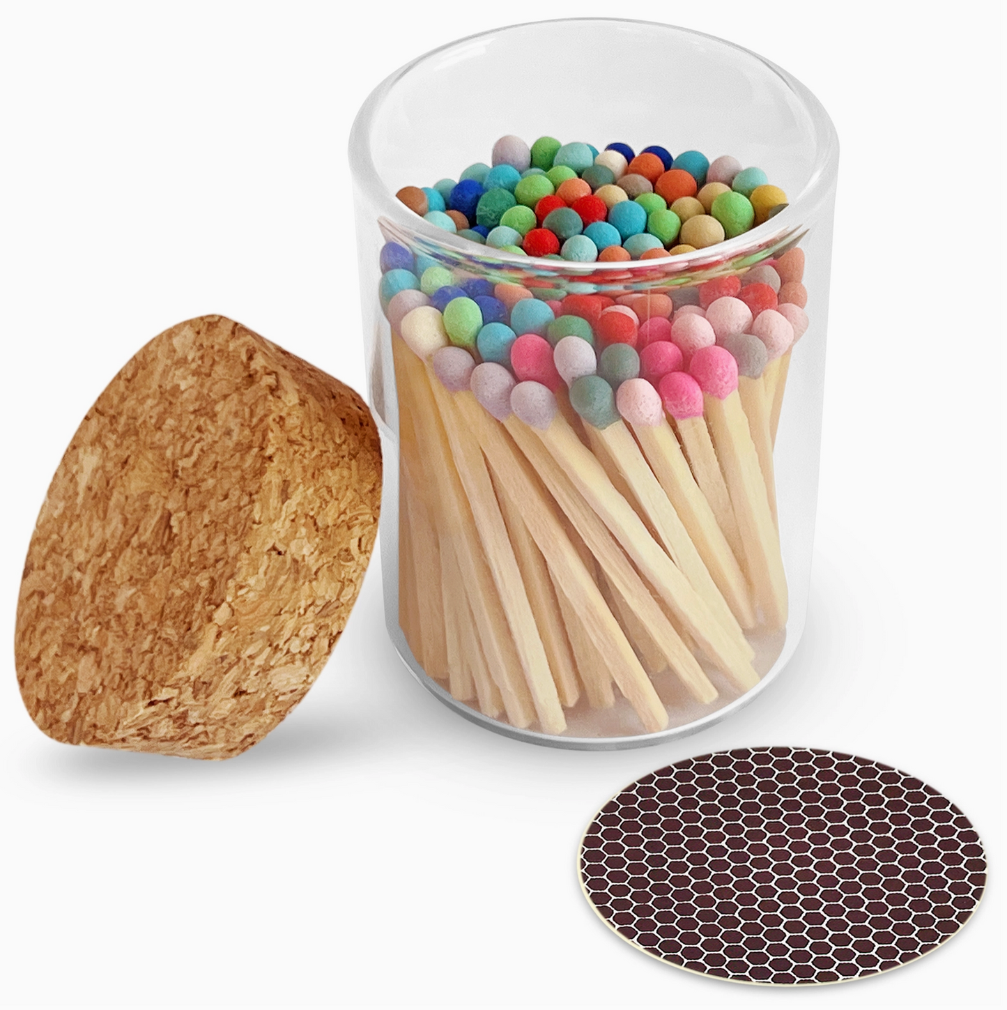 2" Colourful Wooden Matches in Cork Top Glass Jar