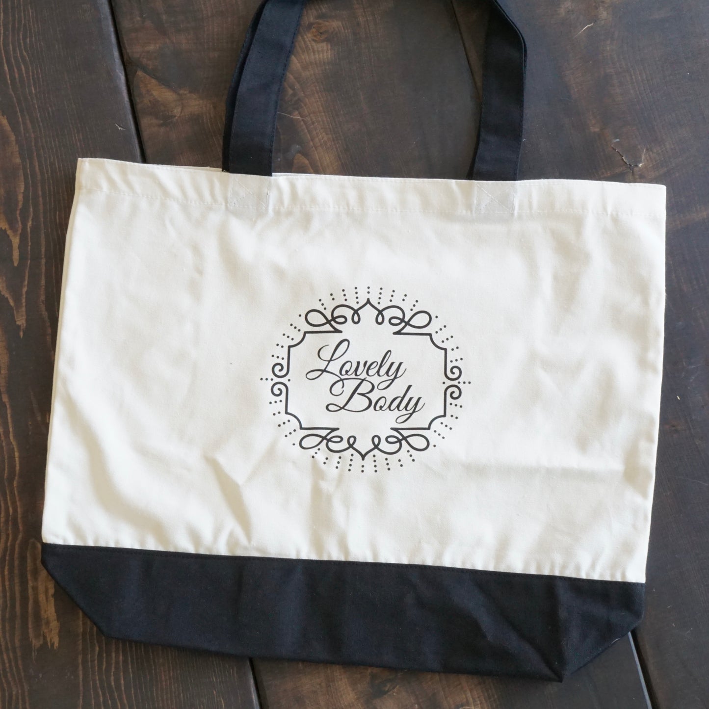 Lovely Body Cotton Tote Bag - Black and White