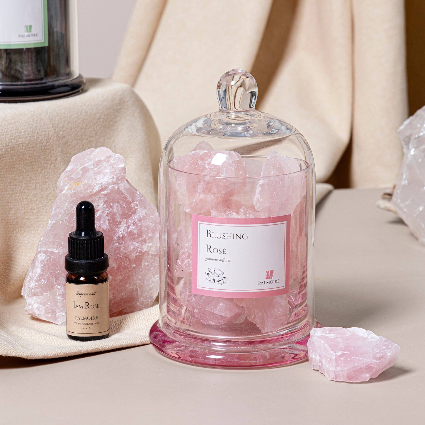 Blushing Rosé Rose Quartz Gemstone Diffuser - Floral, Rose, Jasmine, Cedar