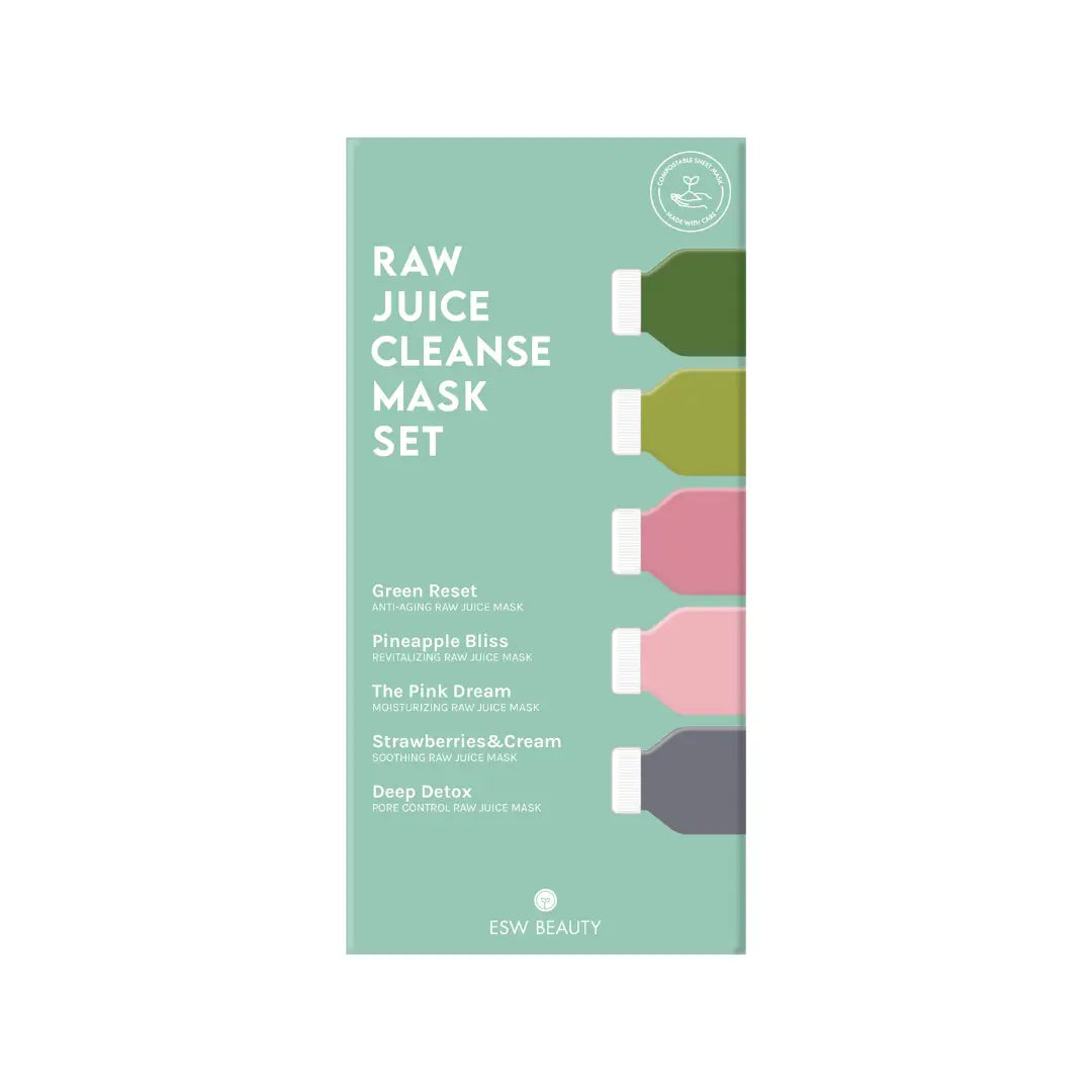 Raw Juice Cleanse Mask Set - Gift Box Set of 5 Facial Sheet Masks